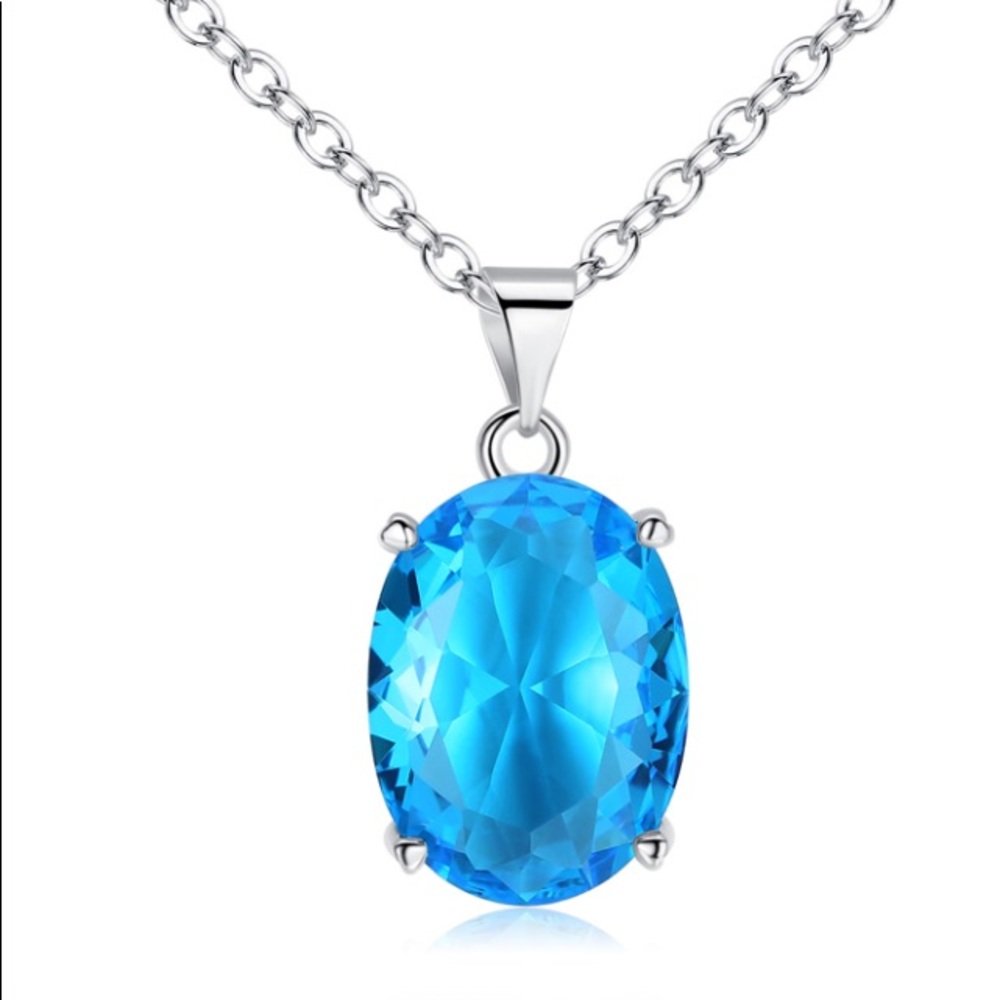 925 Sterling Silver Oval Sea Blue Topaz Pendants - Picture 7 of 9